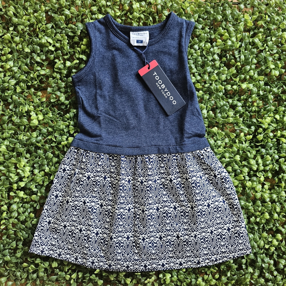 Toobydoo Kids Casual Dress - Blue and White